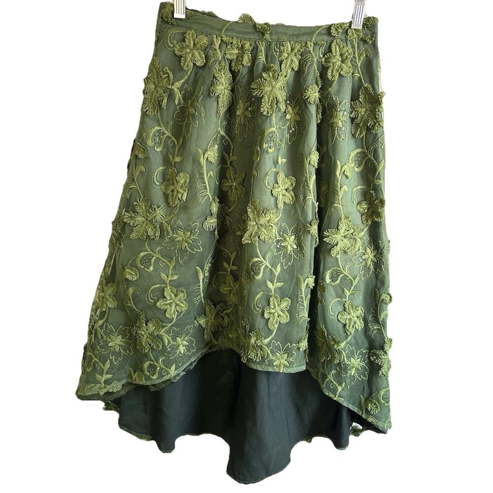 Anthropologie Isla Maude Floral Embroidered Hi Lo Skirt XS Fairy Boho NWT